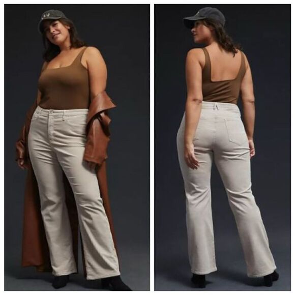 NWT Good American Good Classic Boot Corduroy Pants Cream Tan Stretch Plus Size - Picture 1 of 11